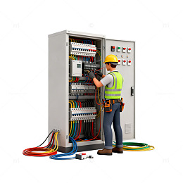 电工维修电气柜工作场景插画