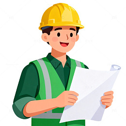 卡通建筑工人图纸检查矢量图