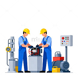 工业工人维修设备插画