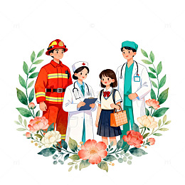 水彩风格职业人物插画