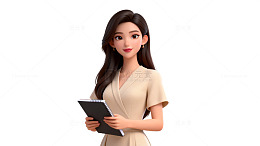 现代职业女性平板电脑插画