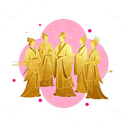 金色古风人物插画设计素材