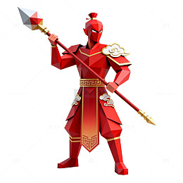 低多边形红色战士角色设计素材