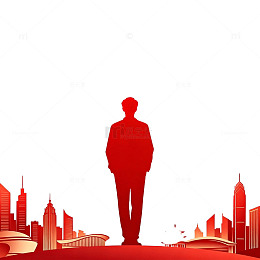 红色剪影城市人物设计素材