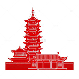 中国传统红色塔楼图案剪影