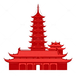 红色传统中国建筑剪影