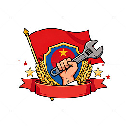 工运风格红旗扳手徽章设计