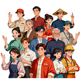 卡通风劳动者集体插画设计素材