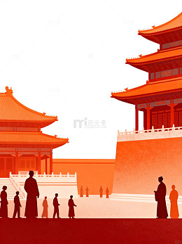 古风宫殿剪影插画设计素材