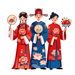 传统婚礼服饰插画