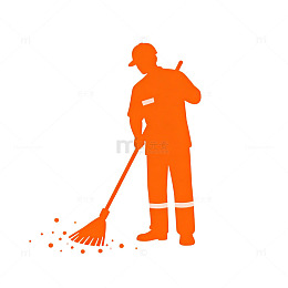 橙色工人清扫剪影图标