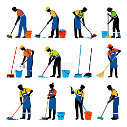 清洁工人矢量插画集