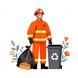 消防员清洁环保插画