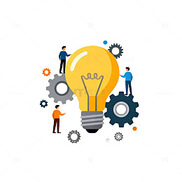 创新合作灯泡齿轮插画