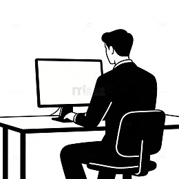 黑白简笔画办公场景插画