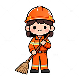 卡通消防员清洁工具插画素材