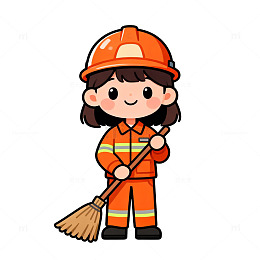 卡通消防员清洁工人素材
