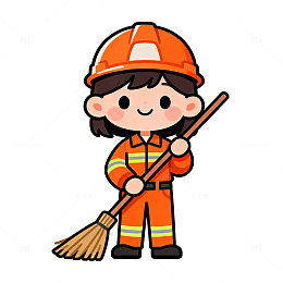 卡通消防员清洁工具插图