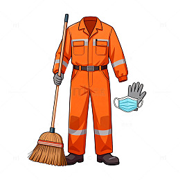 卡通清洁工工作服插画