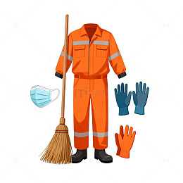 卡通环卫工人装备矢量图