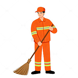 橙色工作服清洁工插图