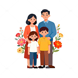 卡通家庭合影插画设计素材