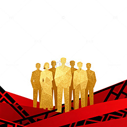 金色人物剪影与红黑条纹图案