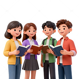 卡通学习小组插画素材