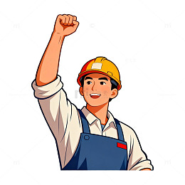 卡通建筑工人庆祝插画