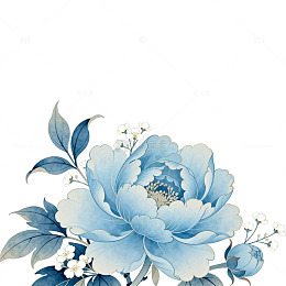 蓝色花卉艺术插画