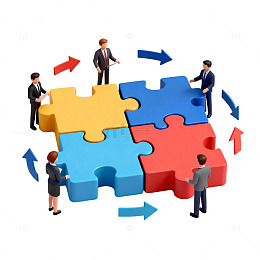 团队合作拼图创意插画