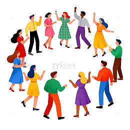 卡通舞会欢聚场景插画设计素材
