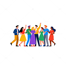 卡通风格团体庆祝插画设计素材