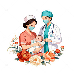 医护插画婴儿花朵图案设计素材