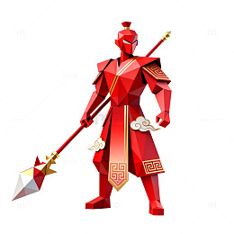 低多边形红色战士角色设计图