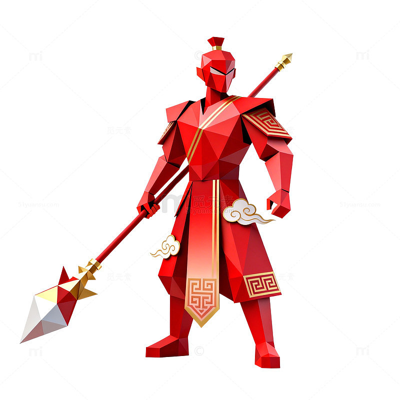 低多边形红色战士角色设计图
