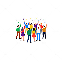 庆祝人群彩旗卡通插画