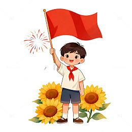卡通少年举旗庆祝插画