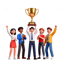 卡通风格团队庆祝胜利