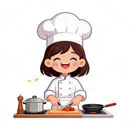 卡通女厨师烹饪插画