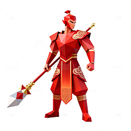 低多边形风格中国战士卡通形象