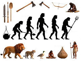 人类进化与工具发展剪影图