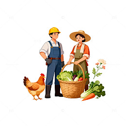 田园风农民采摘蔬菜插画设计素材