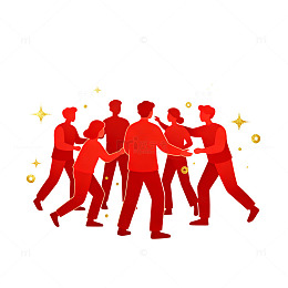 红色剪影舞蹈欢庆场景插画