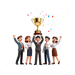 卡通商务团队庆祝胜利