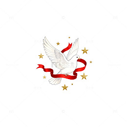 白鸽红带星图案插画