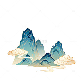 水墨山水风景画矢量素材