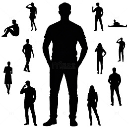 黑白剪影人物姿势设计素材