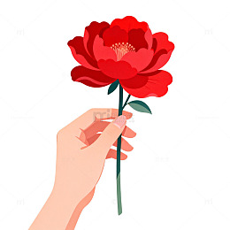 卡通红牡丹插画素材