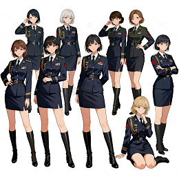 军装女性角色插画设计素材